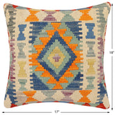 handmade Traditional Pillow Rust Blue Hand-Woven SQUARE 100% WOOL  Hand woven turkish pillow  2 x 2